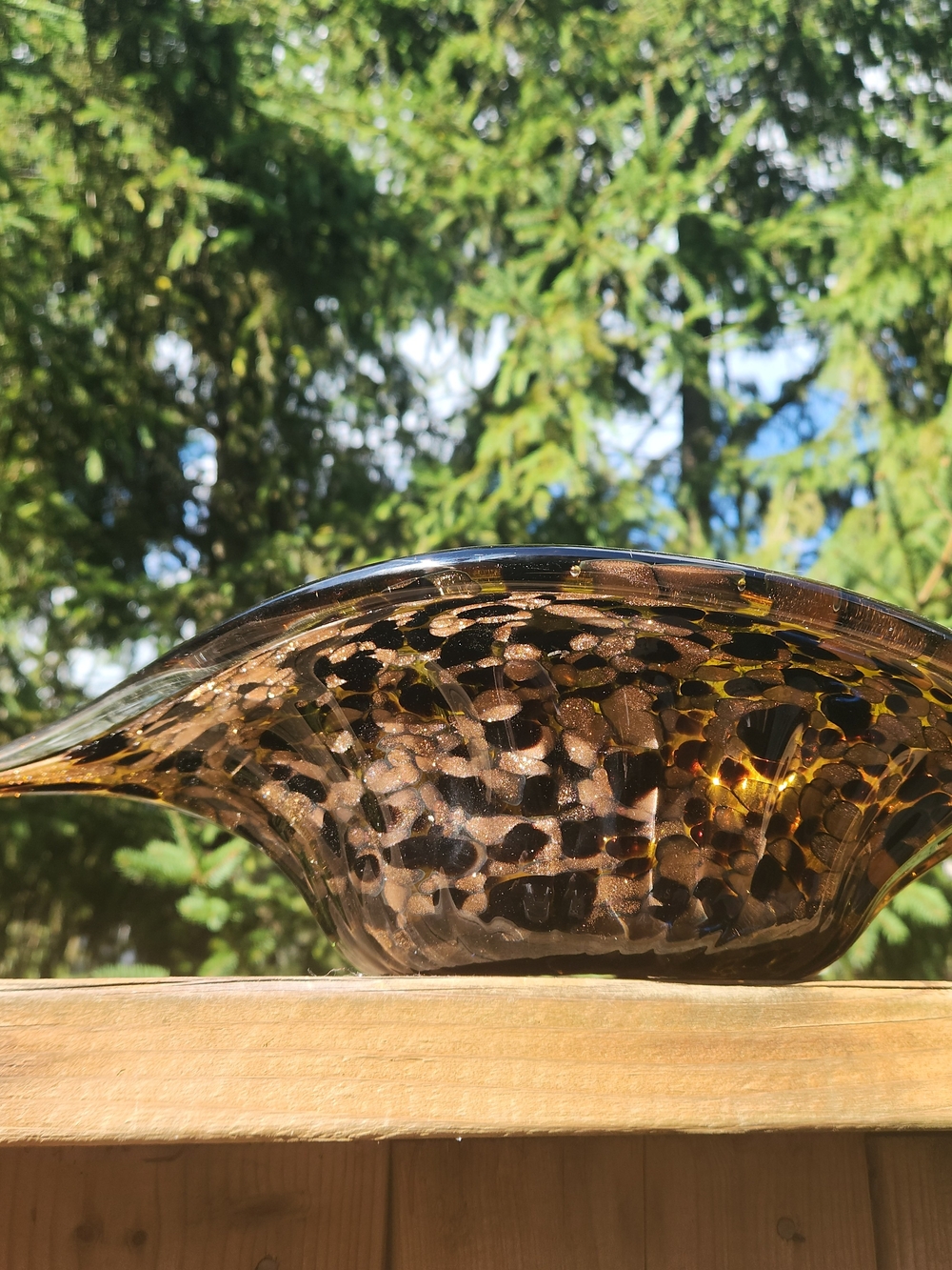 Art Glass Decorative Bowl in Amber Leopard Print